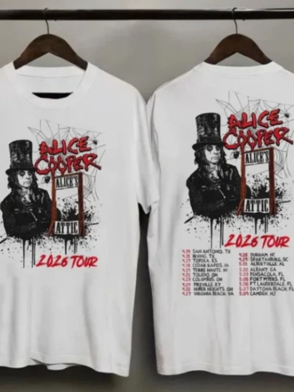 Vintage Alice Cooper 'Alice Attic' 2026 Tour Graphic White T-Shirt